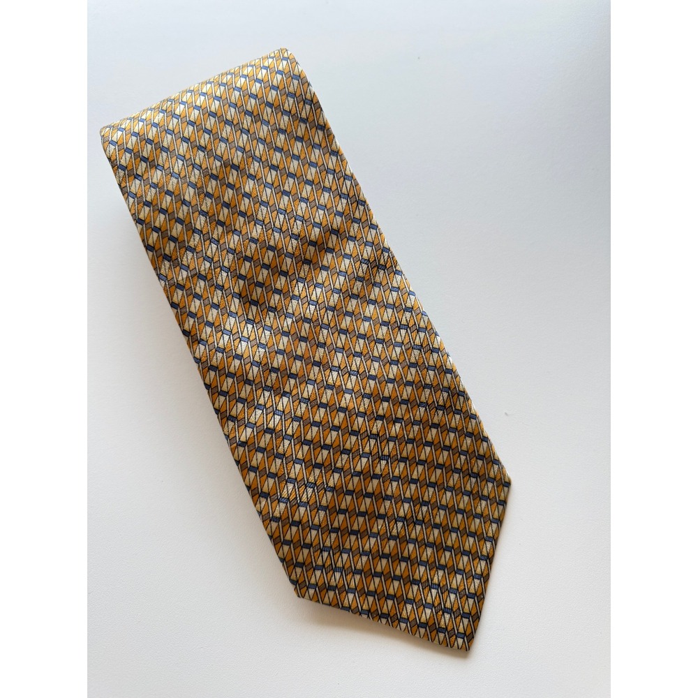 Zodiac Silk Sierra Mens Tie Gold Blue Geometric Diamond Premium Pure Silk